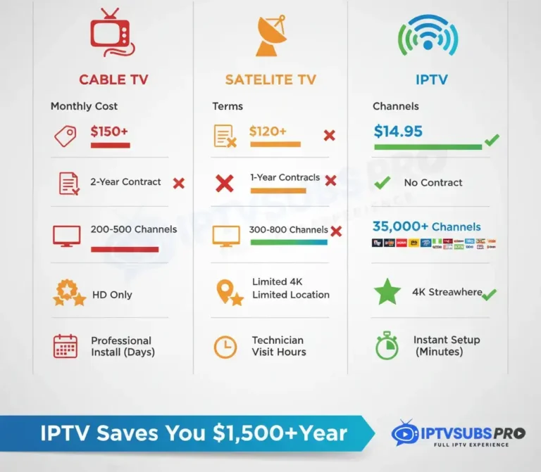 Comparison chart showing IPTV vs Cable vs Satellite TV pricing