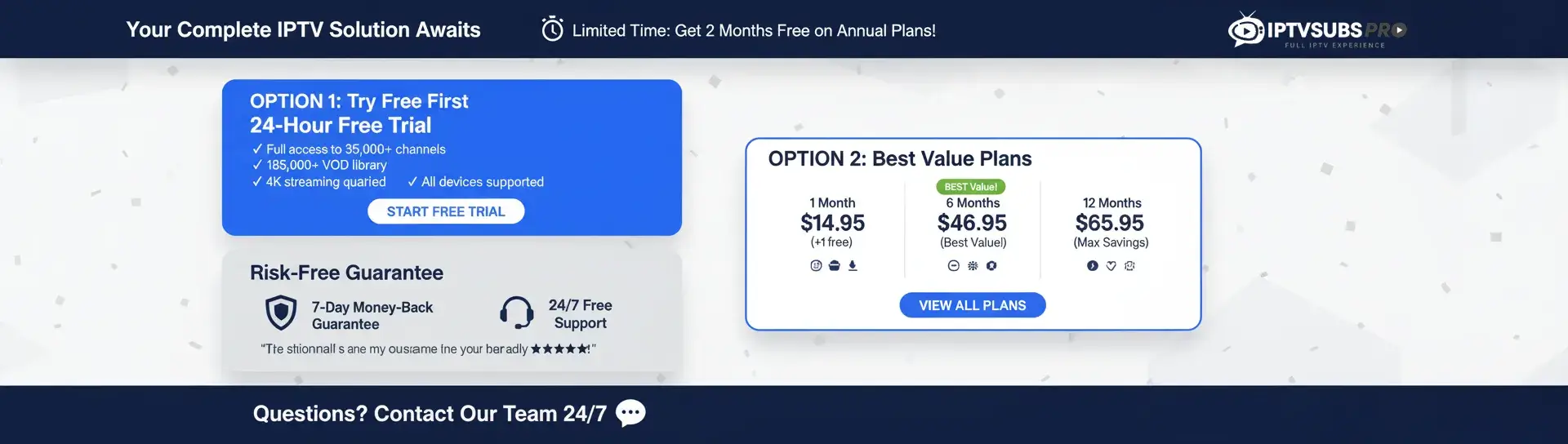 Start your IPTV free trial today - 24-hour full access with IPTV Subs Pros